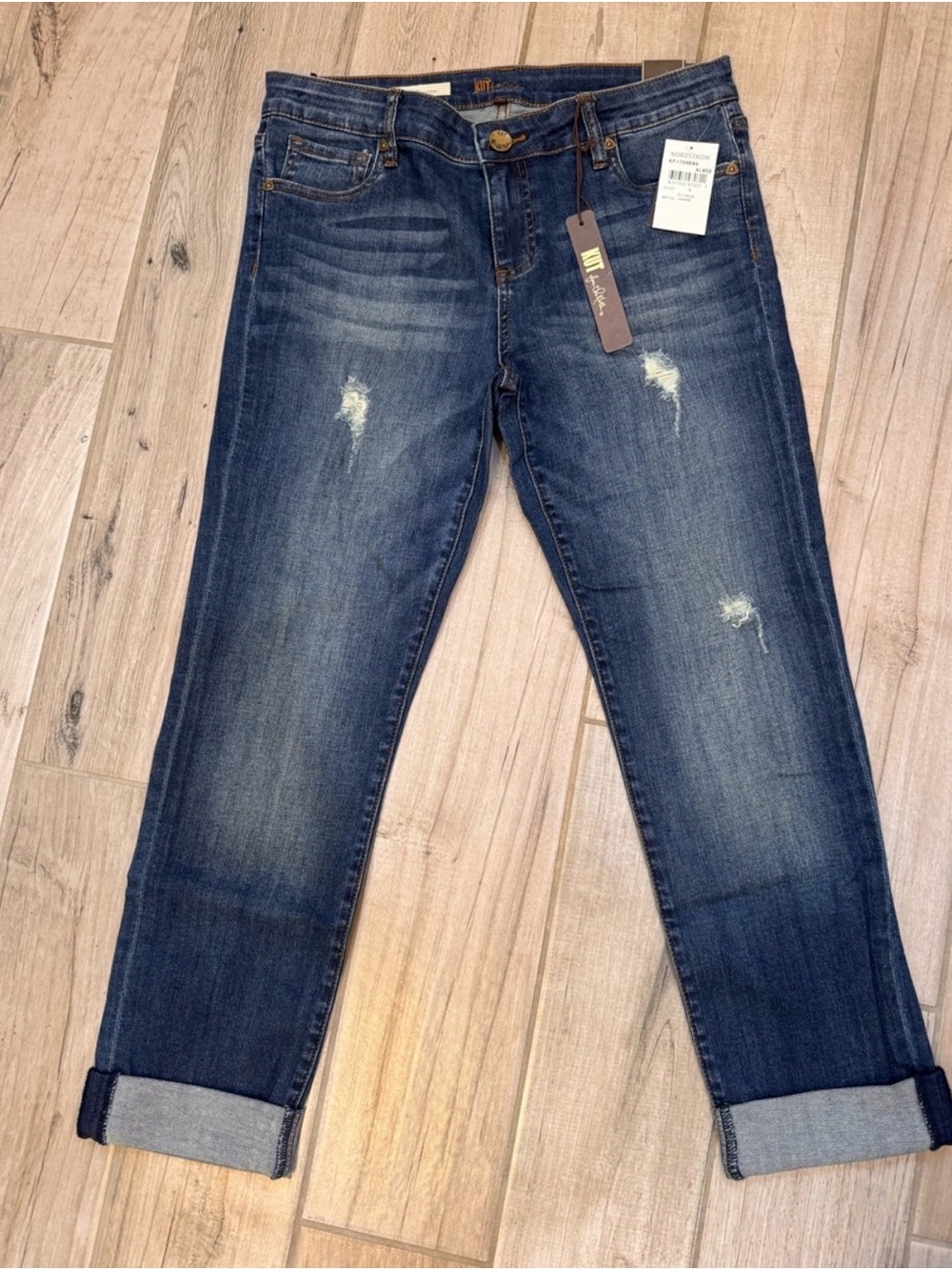 Kut from the Kloth Women’s Boyfriend Jeans - Dark Blue Distressed